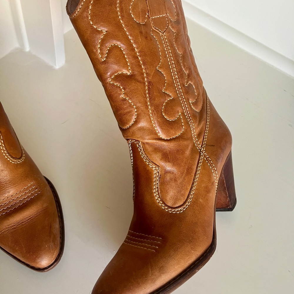 Women's Tan Leather Western Cowgirl Boots 7